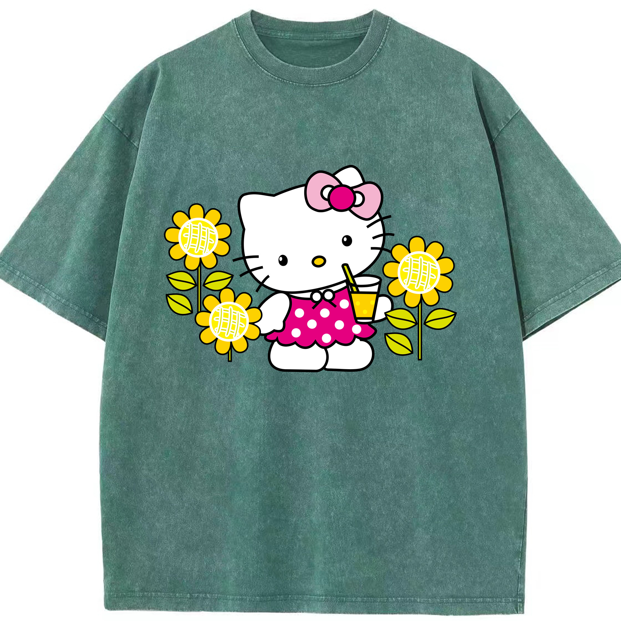 （画像用） Hello Kitty ハローキティ 綿100% ヴィンテージ風 半袖Tシャツ（フロントプリント）